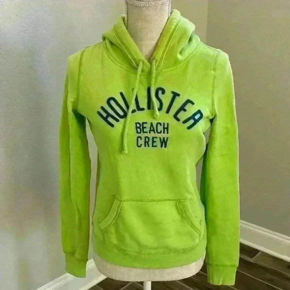 Womens Hollister Beach Crew Hoodie Lime Green -Size XSMALL - Picture 2 of 6